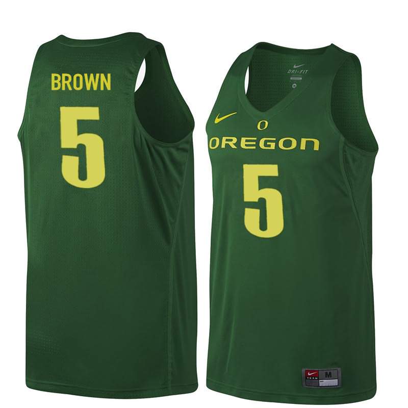 Oregon Ducks Men's #5 Elijah Brown Basketball College Dark Green Jersey UEV21O3F