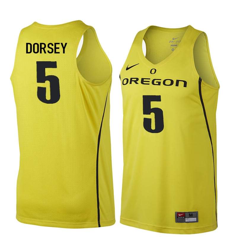 Oregon Ducks Men's #5 Tyler Dorsey Basketball College Yellow Jersey MWQ64O2G