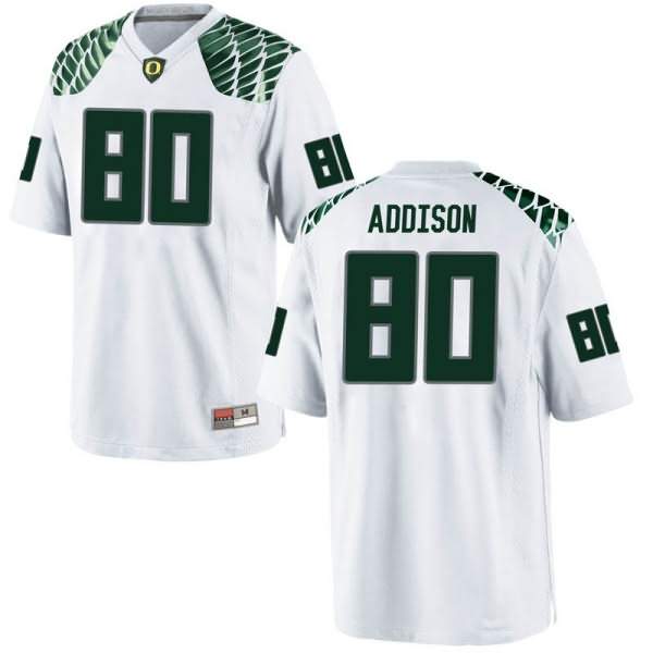 Oregon Ducks Men's #80 Bryan Addison Football College Replica White Jersey QZT66O3S