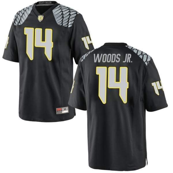 Oregon Ducks Men's #14 Haki Woods Jr. Football College Game Black Jersey SQJ63O2H