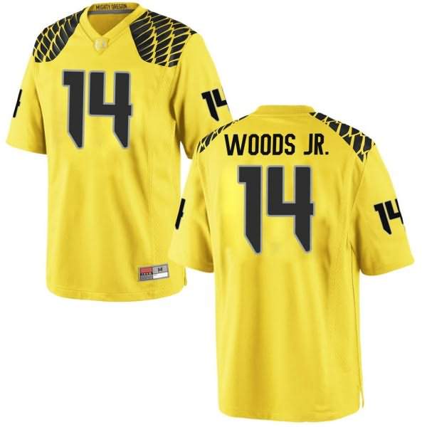 Oregon Ducks Men's #14 Haki Woods Jr. Football College Game Gold Jersey AQJ61O5O