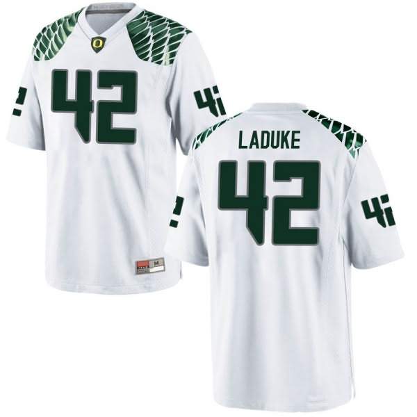 Oregon Ducks Men's #42 Jackson LaDuke Football College Replica White Jersey FFJ75O3W