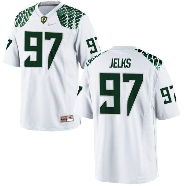 Oregon Ducks Men's #97 Jalen Jelks Football College Game White Jersey BIR57O2U