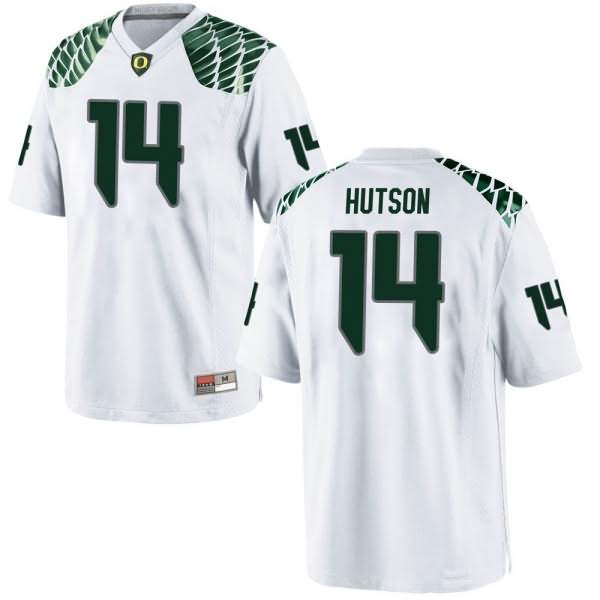 Oregon Ducks Men's #14 Kris Hutson Football College Replica White Jersey KPY73O4P