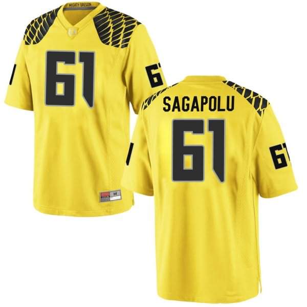 Oregon Ducks Men's #61 Logan Sagapolu Football College Replica Gold Jersey XZF43O0X