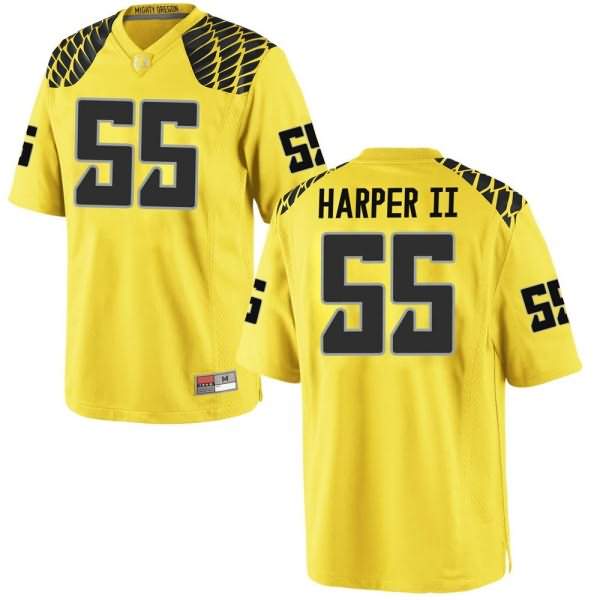 Oregon Ducks Men's #55 Marcus Harper II Football College Game Gold Jersey UOV00O5I