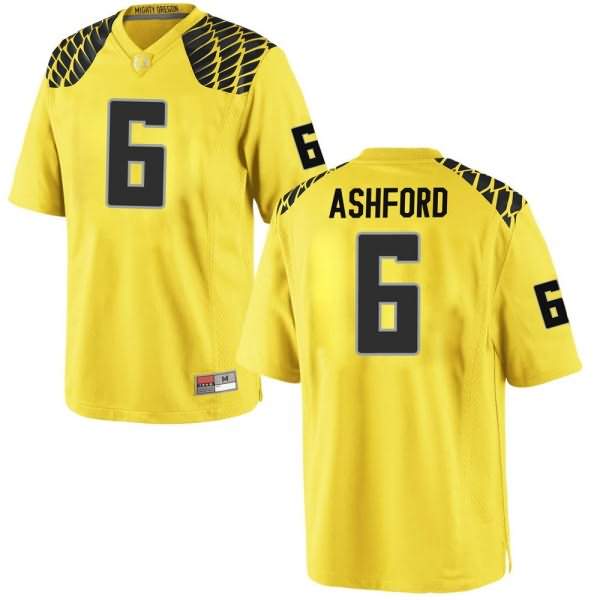 Oregon Ducks Men's #6 Robby Ashford Football College Game Gold Jersey PUU68O8W