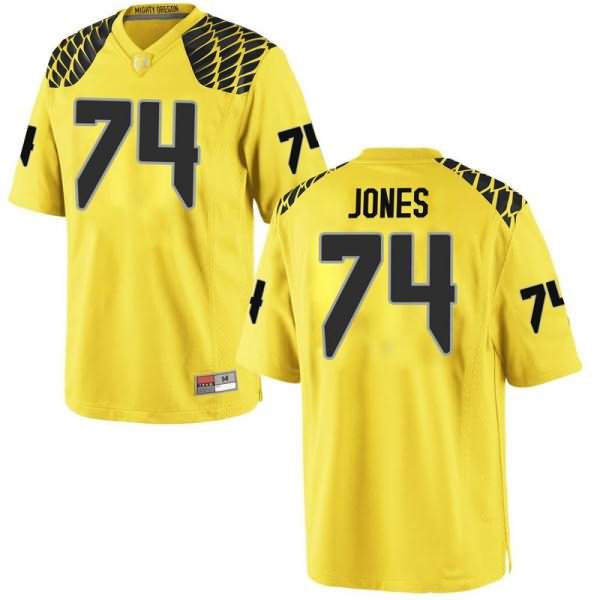 Oregon Ducks Men's #74 Steven Jones Football College Replica Gold Jersey PTK71O6E