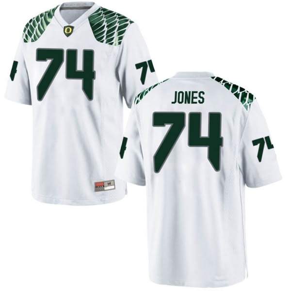 Oregon Ducks Men's #74 Steven Jones Football College Replica White Jersey NCH84O5W