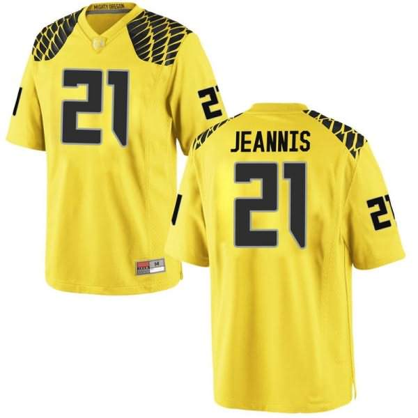 Oregon Ducks Men's #21 Tevin Jeannis Football College Game Gold Jersey HXX26O6Y