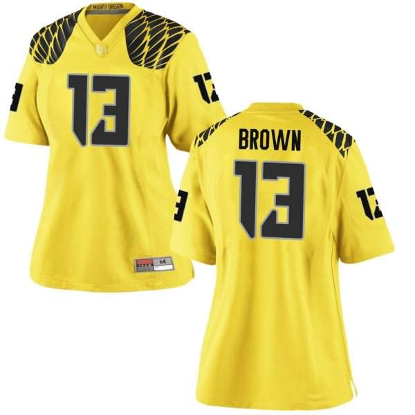 Oregon Ducks Women's #13 Anthony Brown Football College Game Gold Jersey JXC23O3G