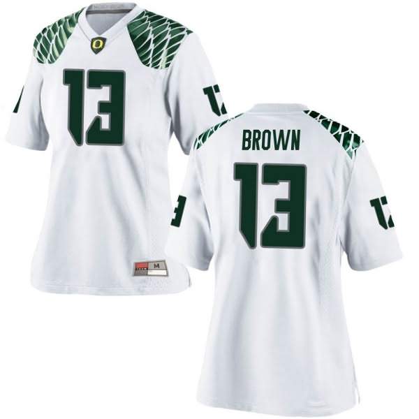 Oregon Ducks Women's #13 Anthony Brown Football College Game White Jersey EUQ18O3J