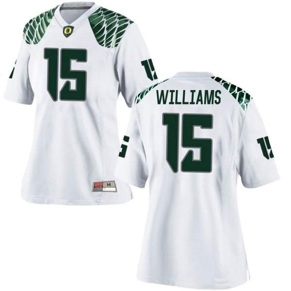 Oregon Ducks Women's #15 Bennett Williams Football College Replica White Jersey PQL10O1J