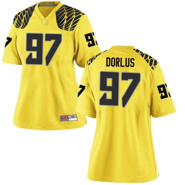 Oregon Ducks Women's #97 Brandon Dorlus Football College Game Gold Jersey SNB15O7Q