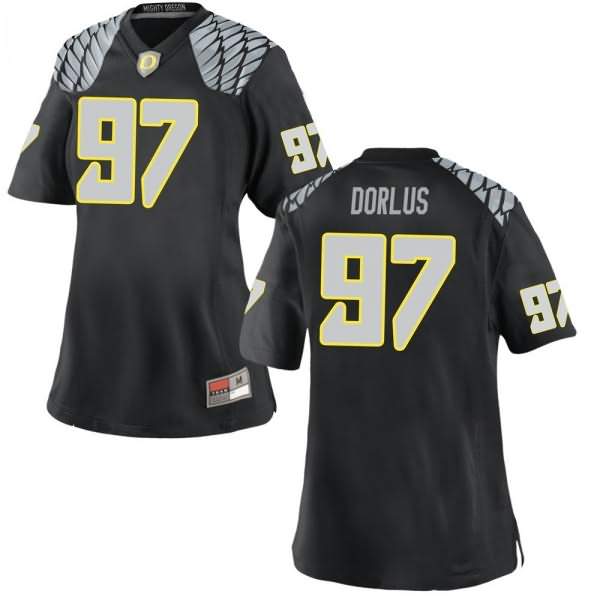 Oregon Ducks Women's #97 Brandon Dorlus Football College Replica Black Jersey TDU86O2L