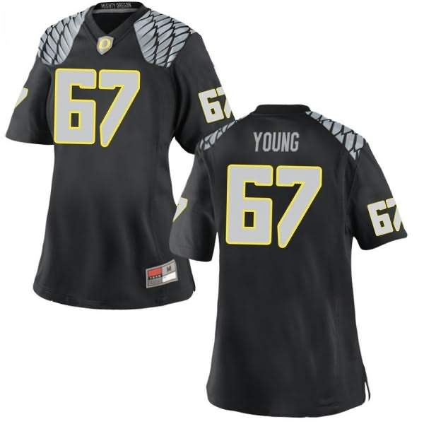 Oregon Ducks Women's #67 Cole Young Football College Game Black Jersey DXL23O1B