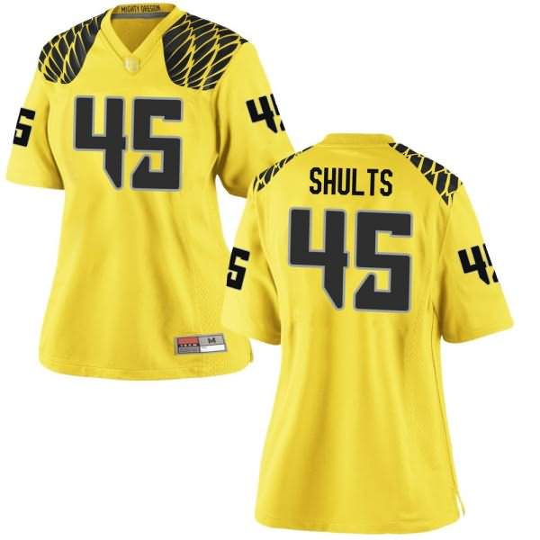 Oregon Ducks Women's #45 Cooper Shults Football College Game Gold Jersey KOE50O4L