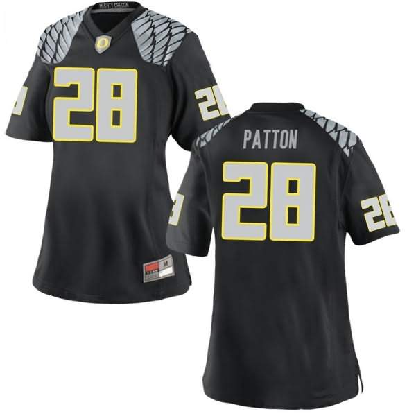 Oregon Ducks Women's #28 Cross Patton Football College Game Black Jersey QAQ46O3C