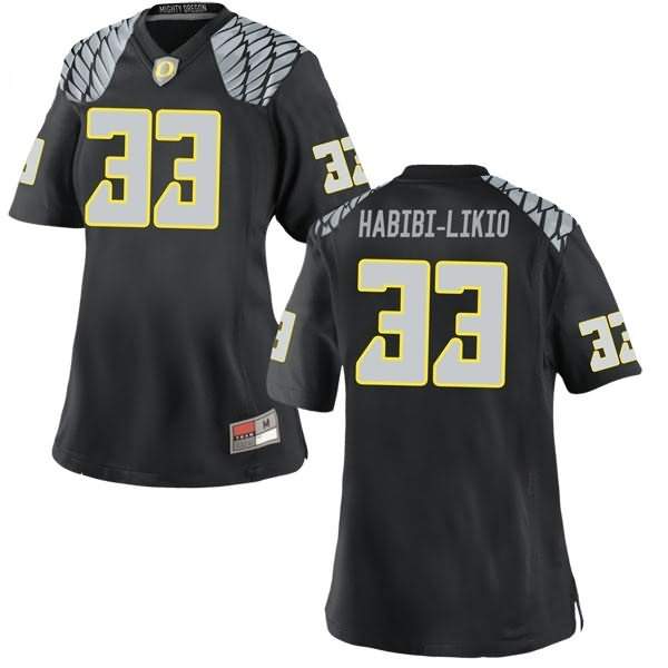 Oregon Ducks Women's #33 Cyrus Habibi-Likio Football College Game Black Jersey SZR33O6X