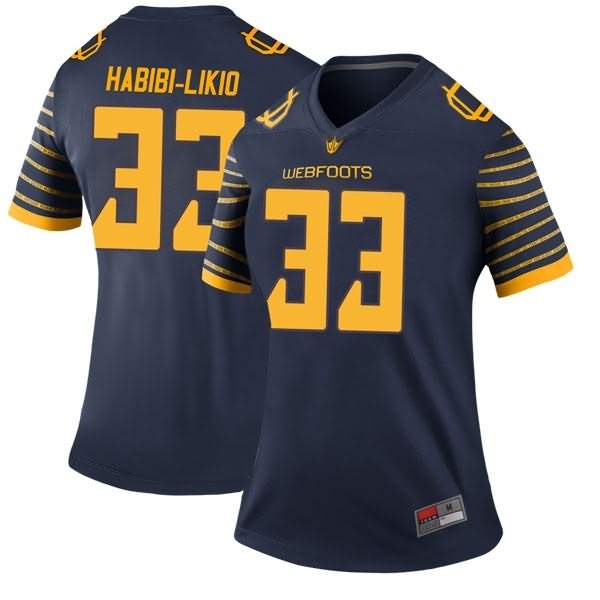 Oregon Ducks Women's #33 Cyrus Habibi-Likio Football College Legend Navy Jersey BTJ36O0R