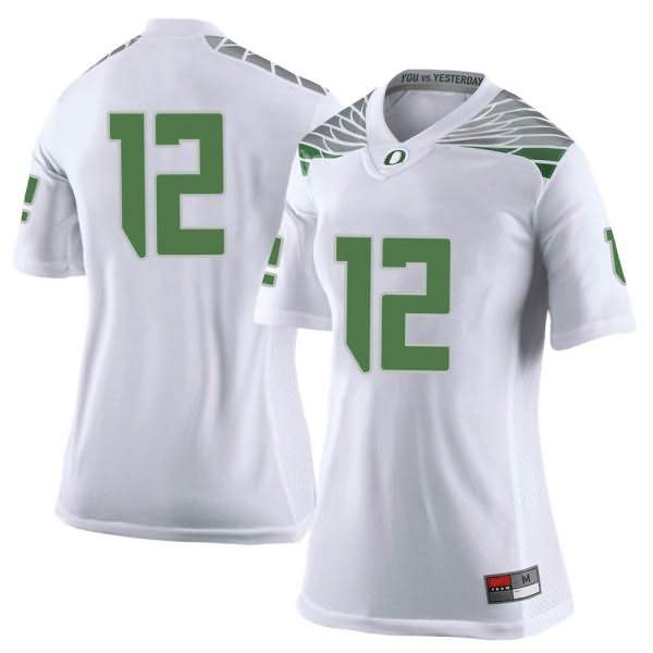 Oregon Ducks Women's #12 DJ James Football College Limited White Jersey RZL72O1H