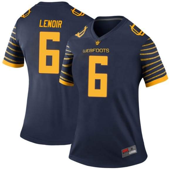 Oregon Ducks Women's #6 Deommodore Lenoir Football College Legend Navy Jersey JRR77O3J