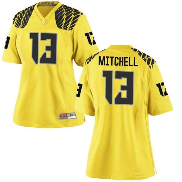 Oregon Ducks Women's #13 Dillon Mitchell Football College Game Gold Jersey FBZ75O6M