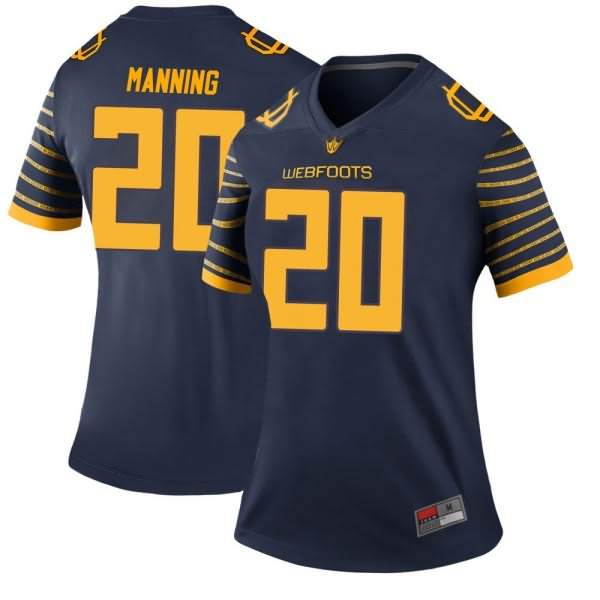 Oregon Ducks Women's #20 Dontae Manning Football College Legend Navy Jersey TTG56O4M