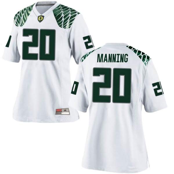 Oregon Ducks Women's #20 Dontae Manning Football College Replica White Jersey TKP27O7K