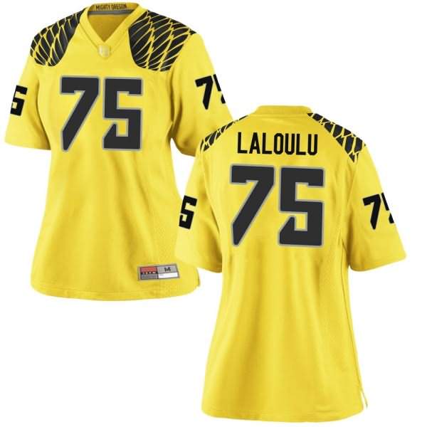 Oregon Ducks Women's #75 Faaope Laloulu Football College Game Gold Jersey ZQH72O4B