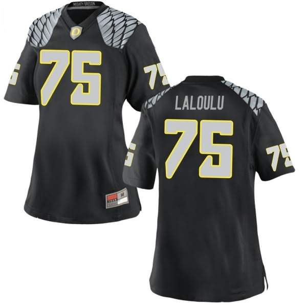 Oregon Ducks Women's #75 Faaope Laloulu Football College Replica Black Jersey WJM12O0G