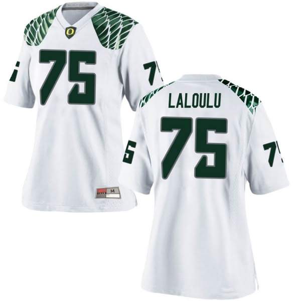 Oregon Ducks Women's #75 Faaope Laloulu Football College Replica White Jersey MJP54O6O