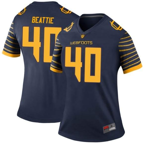 Oregon Ducks Women's #40 Harrison Beattie Football College Legend Navy Jersey HLG17O3O