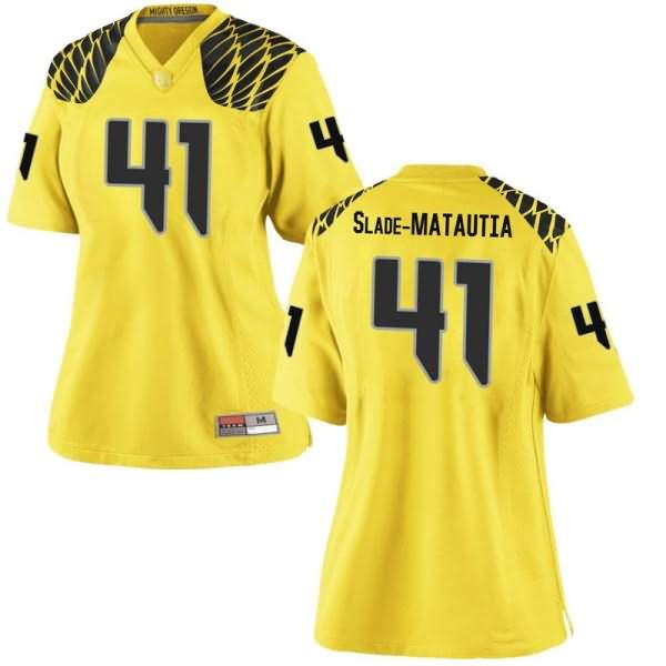 Oregon Ducks Women's #41 Isaac Slade-Matautia Football College Game Gold Jersey VGP28O3I