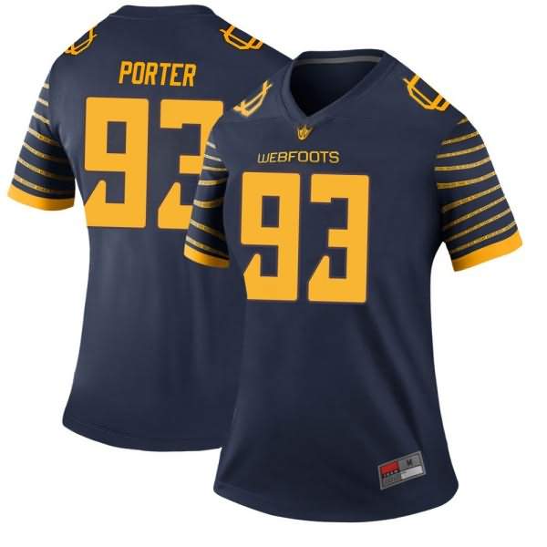 Oregon Ducks Women's #93 Isaia Porter Football College Legend Navy Jersey MGU68O6A