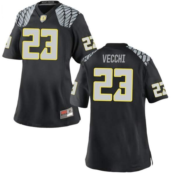 Oregon Ducks Women's #23 Jack Vecchi Football College Replica Black Jersey TIE57O6U