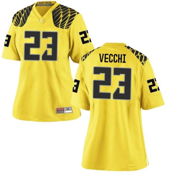 Oregon Ducks Women's #23 Jack Vecchi Football College Replica Gold Jersey TRN08O2B