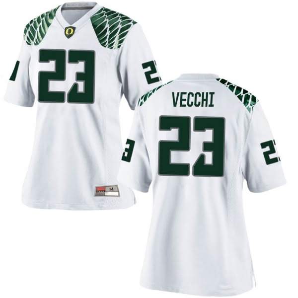 Oregon Ducks Women's #23 Jack Vecchi Football College Replica White Jersey JFC12O6V