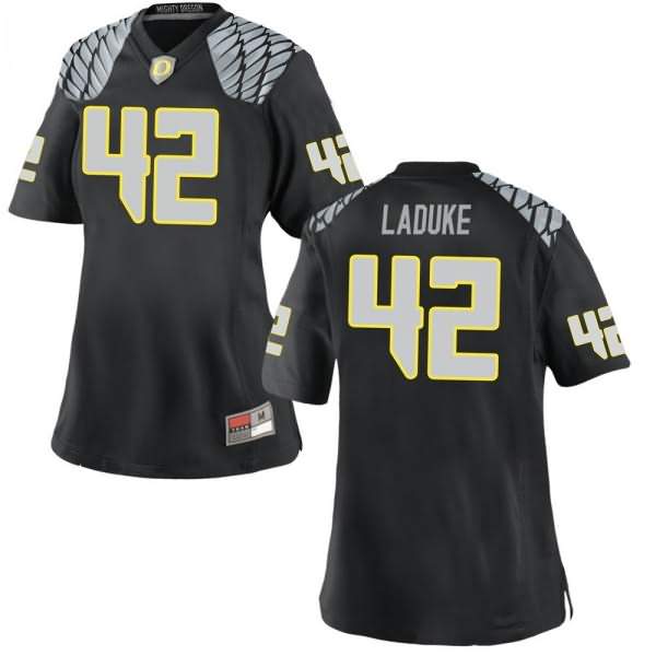 Oregon Ducks Women's #42 Jackson LaDuke Football College Game Black Jersey MYQ52O3X