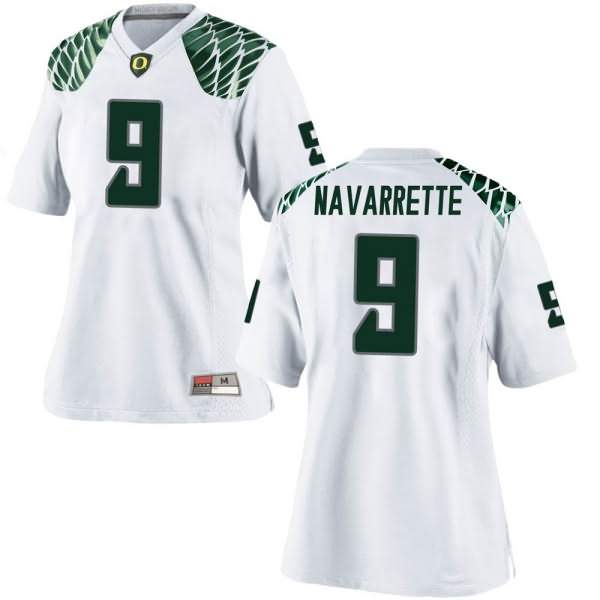 Oregon Ducks Women's #9 Jaden Navarrette Football College Replica White Jersey ONL28O5O