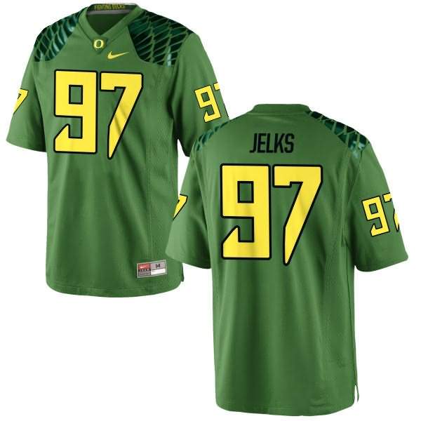 Oregon Ducks Women's #97 Jalen Jelks Football College Game Green Apple Alternate Jersey VMQ61O2L