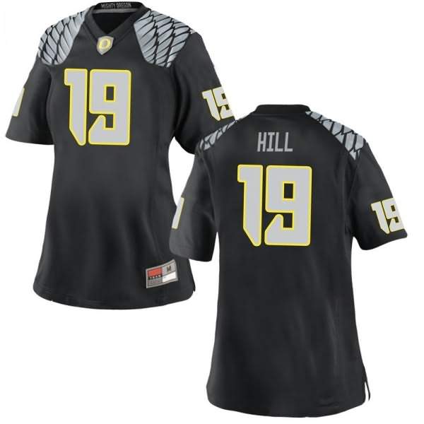 Oregon Ducks Women's #19 Jamal Hill Football College Replica Black Jersey QPE41O5J