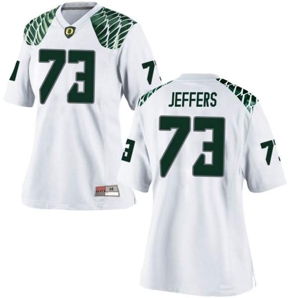 Oregon Ducks Women's #73 Jaylan Jeffers Football College Game White Jersey CDG43O6I