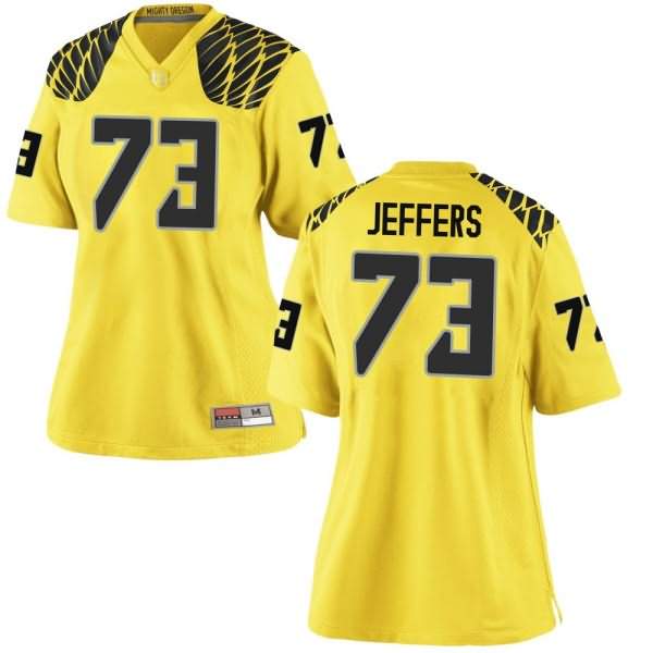 Oregon Ducks Women's #73 Jaylan Jeffers Football College Replica Gold Jersey ZLZ21O1F