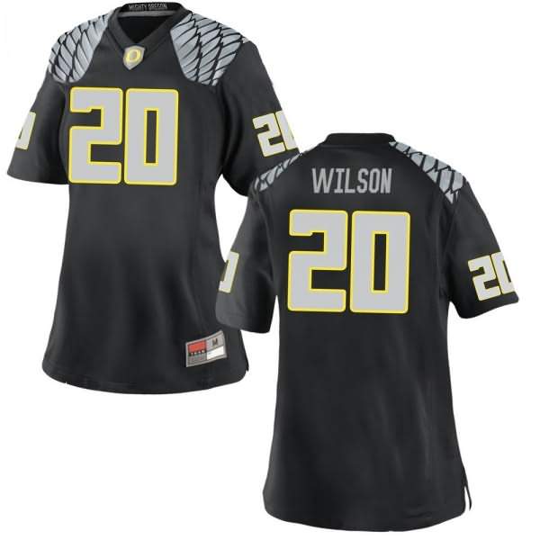 Oregon Ducks Women's #20 Jayvaun Wilson Football College Game Black Jersey SKS61O1Z