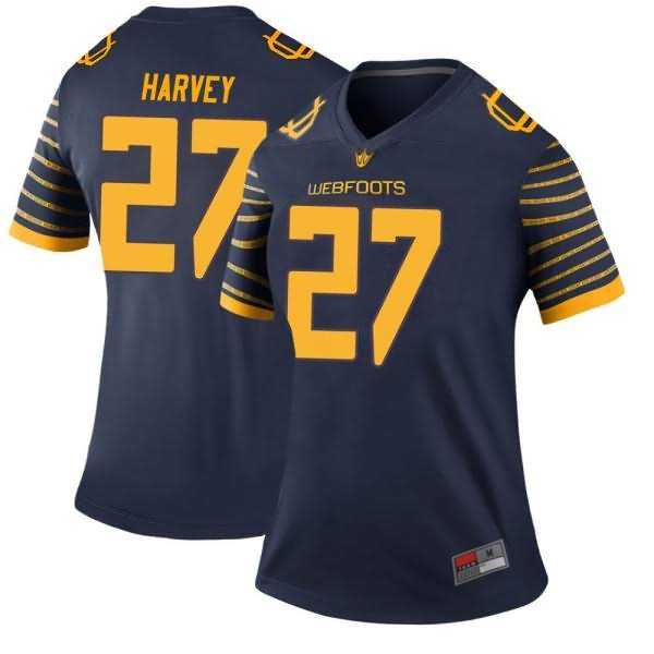 Oregon Ducks Women's #27 John Harvey Football College Legend Navy Jersey XUN85O0Z