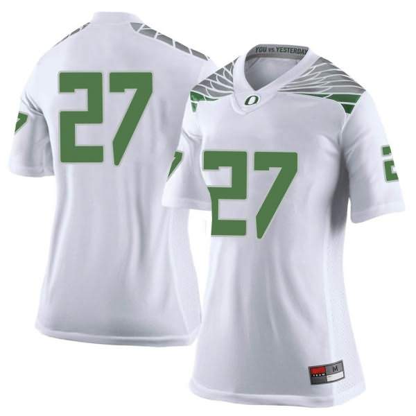 Oregon Ducks Women's #27 John Harvey Football College Limited White Jersey IOR60O7T