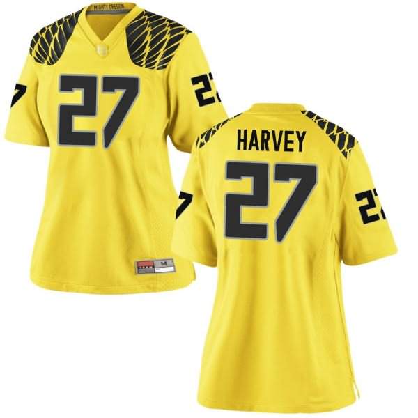 Oregon Ducks Women's #27 John Harvey Football College Replica Gold Jersey WUJ52O0U