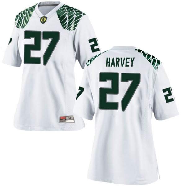 Oregon Ducks Women's #27 John Harvey Football College Replica White Jersey HUY18O6U