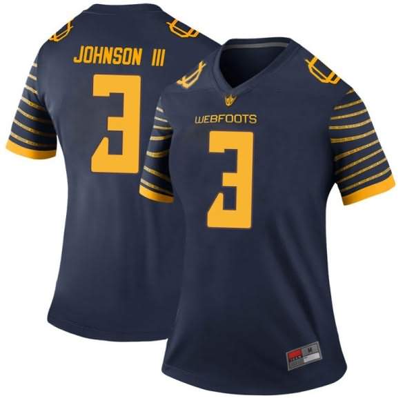 Oregon Ducks Women's #3 Johnny Johnson III Football College Legend Navy Jersey SYE63O0J